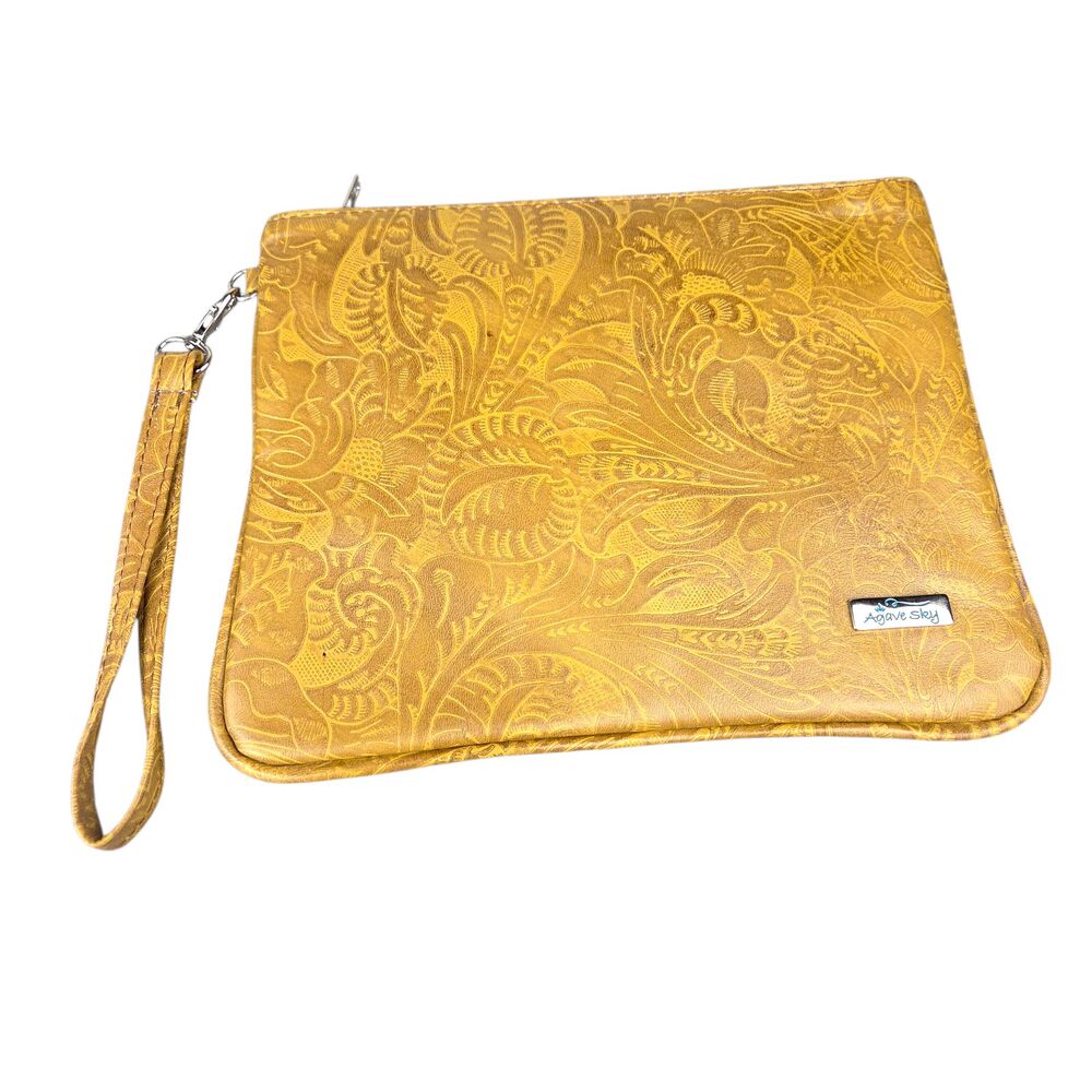 Agave Sky Printed Light Brown 10"x8" Leather Western Wristlet Clutch Handbag